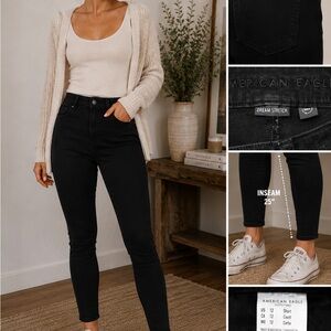 American Eagle Dream Stretch Black Skinny Jeans High Rise Short 25” inseam